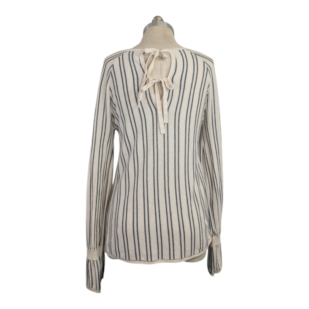 Hinge Cream Stripe Sweater with Tie Back - Medium - Picture 2 of 9